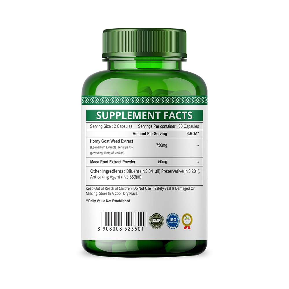 Simply Herbal Horny Goat Weed Capsules for Men & Women | With Maca Root, Tongkat Ali & Ginseng | 800mg per Serving | 60 Vegan Capsules | Energy, Vitality & Endurance Support Supplement