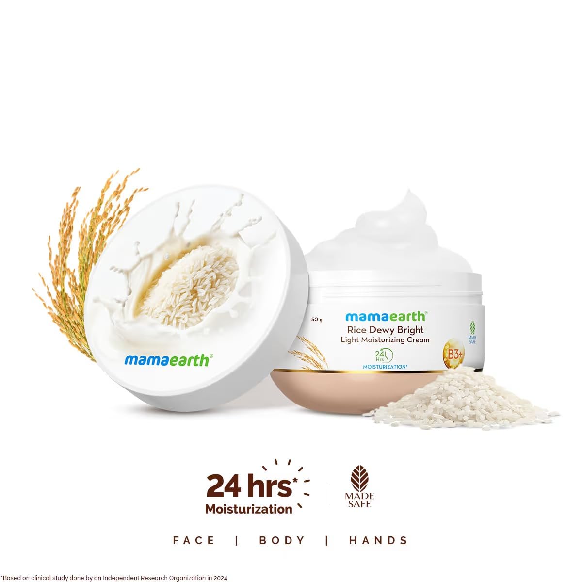 Mamaearth Rice Dewy Bright Light Moisturizing Cream with Rice Water & Niacinamide for Glass-Skin - 50 g | 24 Hrs Long-Lasting Moisturization | For Face, Hands & Body | Gives A Glass-Skin Glow | Non-Greasy & Quick Absorbing