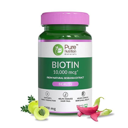 Pure Nutrition Naturals Biotin 10000 mcg from Natural Sesbania Extracts - 60 tabs (Pack of 2)