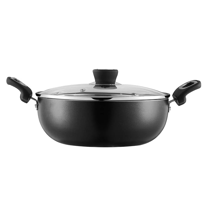 Vinod Zest Marbilo Aluminium Non Stick Deep Kadai with Glass Lid - 2.5 Litre, 24 cm | 5 Layer Coating | Soft Handle