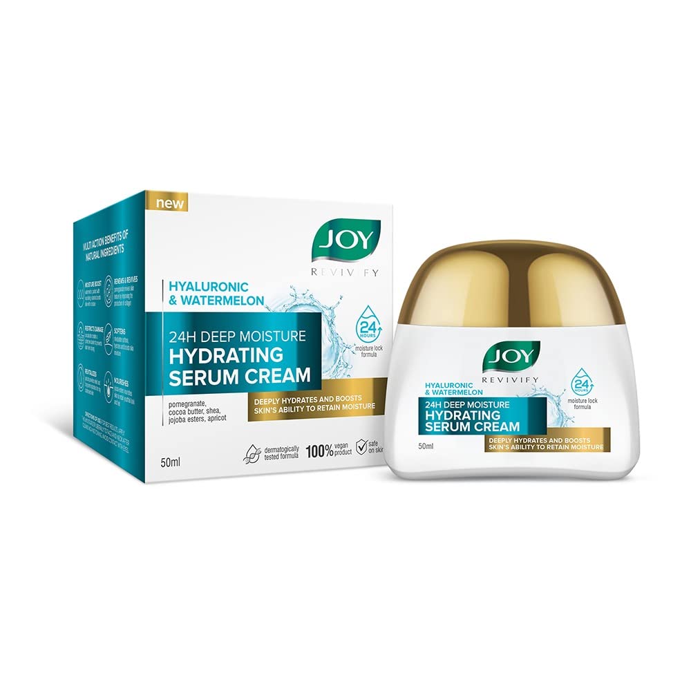 Joy Revivify Hyaluronic & Watermelon 24H Deep Moisture Hydrating Serum Cream | Deep Moisturizing Cream | Silky Smooth Feel | Vitamin A, C, E & B6 | Cocoa Butter â€“ 50 ml