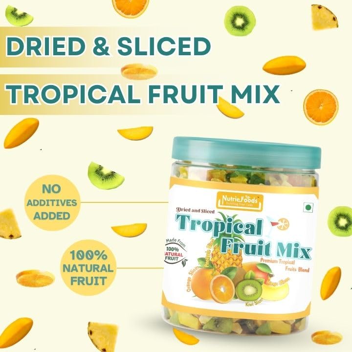 Nutriefoods Premium Tropical Dried Fruit Mix - Blend of Dried Mango, Kiwi, Pineapple, and Oranges (250gm)