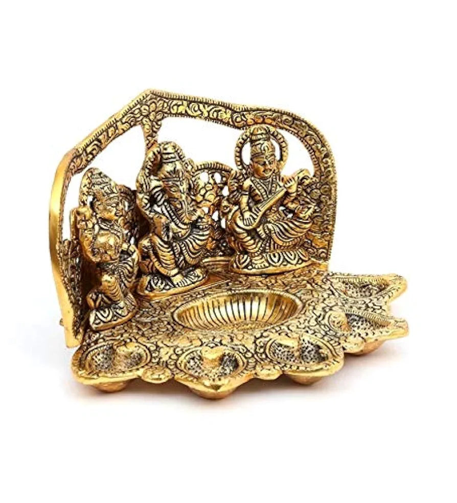 Chhariya Crafts Laxmi Ganesh Saraswati Idol with 5 Face Diya