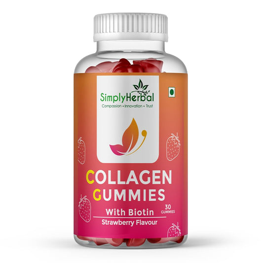 Simply Herbal Skin Collagen Builder with Biotin & Hyaluronic Acid | Hair & Skin Support for Men & Women | 30 Strawberry-Flavored Gummies