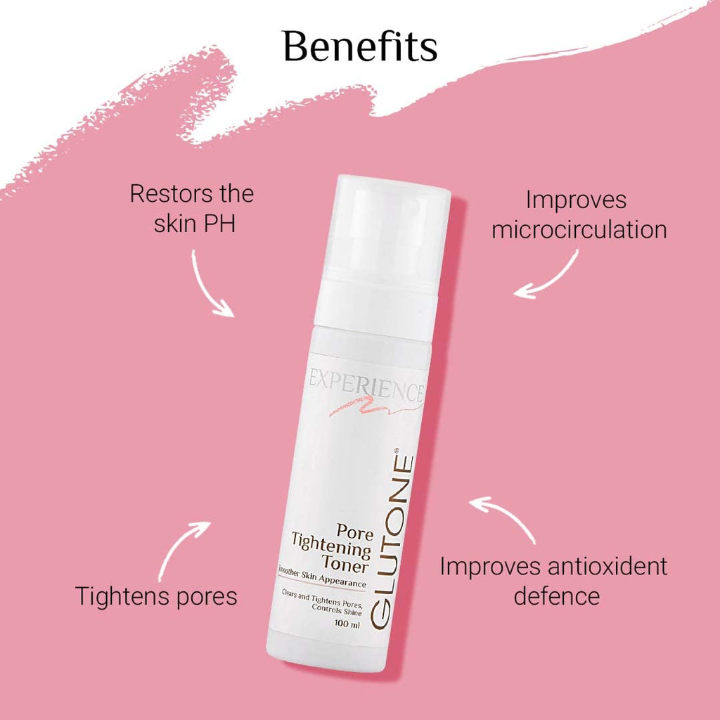 Glutone Pore Tightening Toner with AHA& Witch Hazel Extract |Smoother skin Appearance, clears & tightens clogged pores |Gentle Exfoliation for Sebum & shine Control |100ml