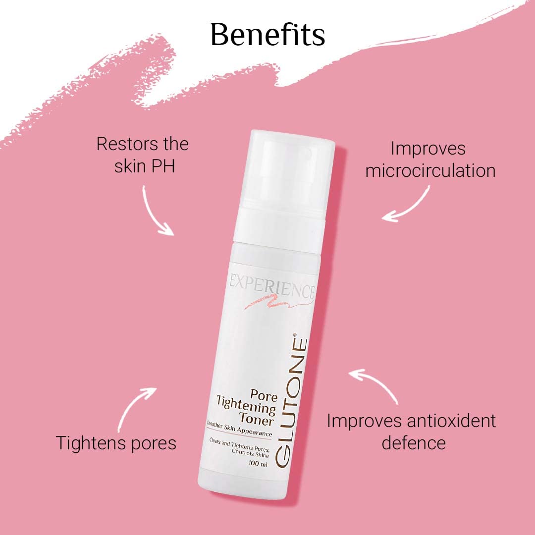 Glutone Pore Tightening Toner with AHA& Witch Hazel Extract |Smoother skin Appearance, clears & tightens clogged pores |Gentle Exfoliation for Sebum & shine Control |100ml