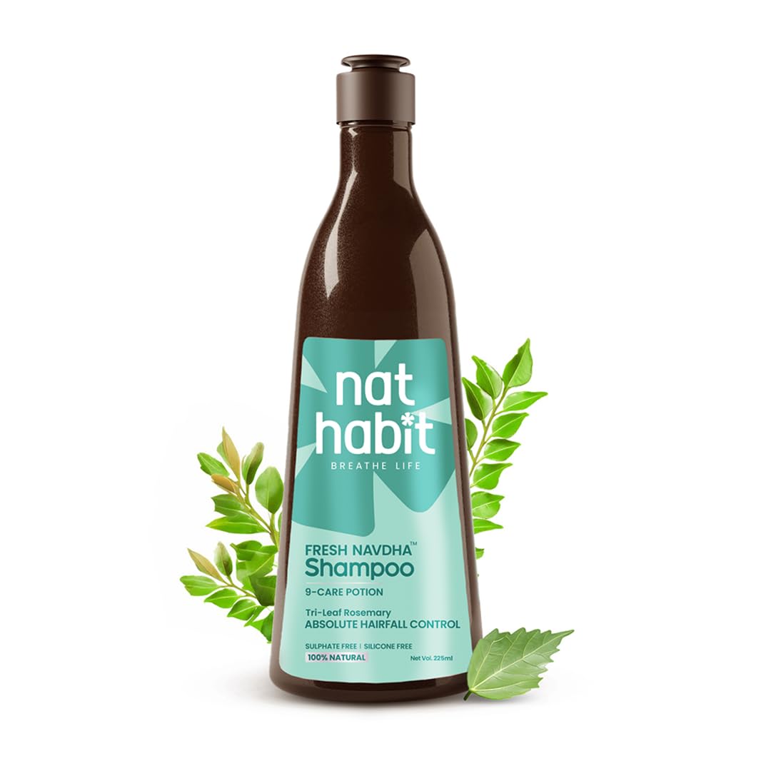 Nat Habit Navdha Rosemary Shampoo For Hair Fall Control| Sulphate & Paraben Free | Soy Fermented Gentle Cleanser|Natural Herbal Shampoo for Women & Men | Amla Reetha Shikakai | Chemical-Free| 250ml