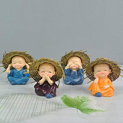 Tied Ribbons Plastic Set Of 4 Buddha Monk Statue Fantasy Figurines Showpiece For Home