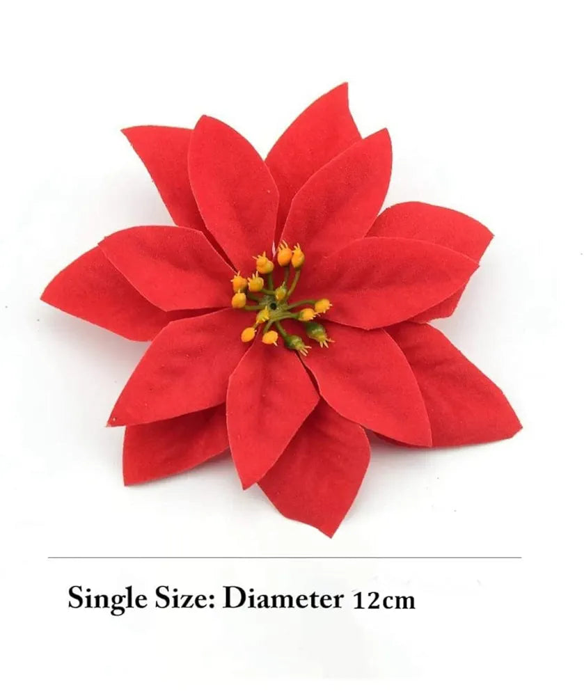 Christmas Poinsettias Red Velvet Decorative Artificial Flowers Red (Pack of 36)
