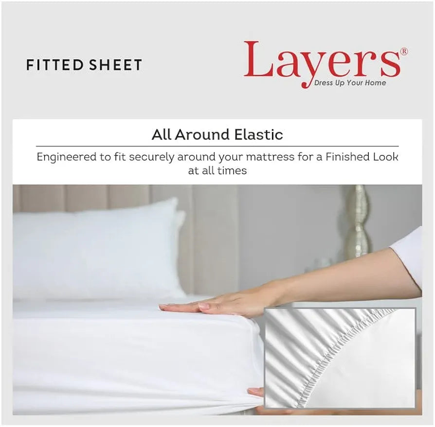 Layers Cotton 144TC Elastic Fitted Bedsheet for Double Bed King Size with 2 Pillow Covers Dark Brown Solid Pattern Color