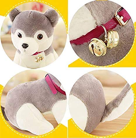 Tickles Musical Sitting Husky Dog with Barking Sound Bow-Wow 25 cm Color White & Grey