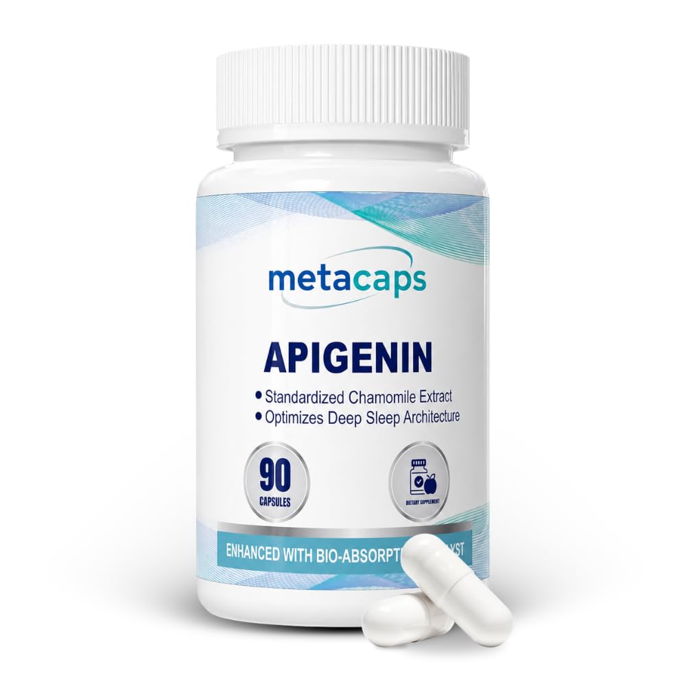 MetaCaps High-Purity Apigenin – 90 Veg Capsules | Standardized Chamomile Extract | Bio-Enhanced with Black Pepper for Maximum Absorption | Natural Sleep Support & Nighttime Recovery | Supports NAD+ Levels & Cellular Aging | Non-GMO & Vegan