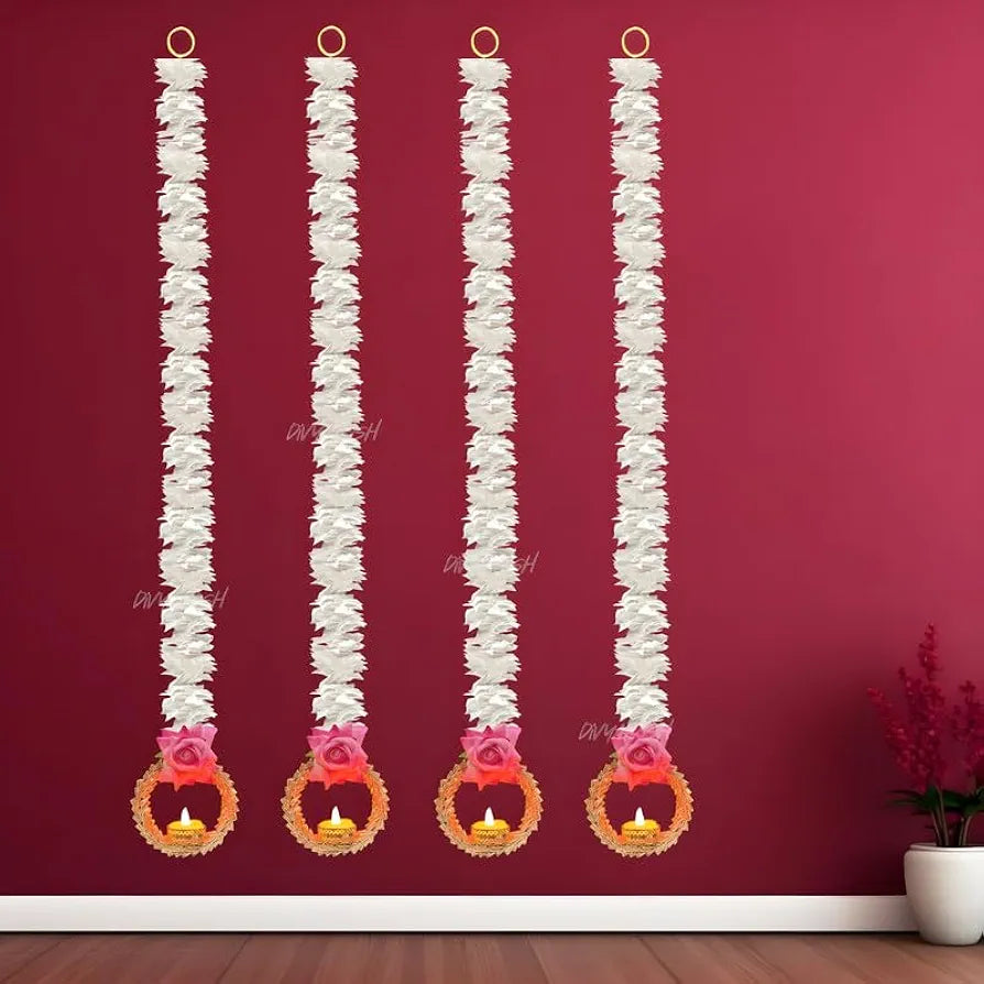Wall Hangings for Home Decoration Pink Rose Handmade Set of 4 Style 18