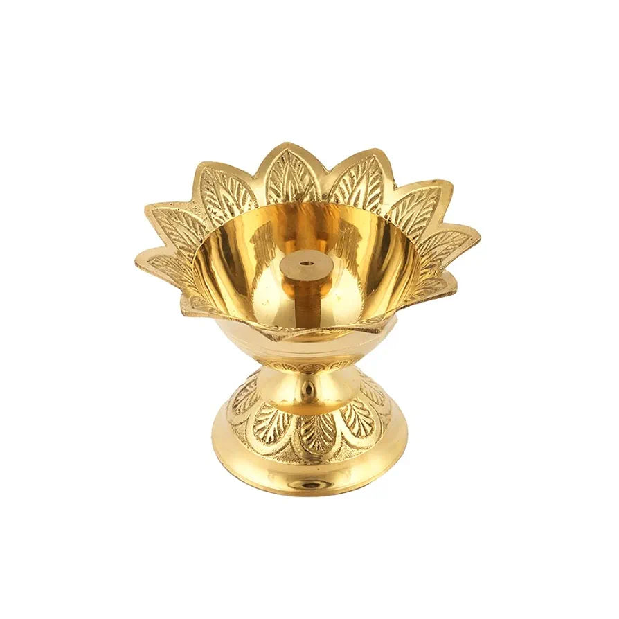 Shubhkart Nitya Devdas Deep Brass Diya  Brass Devdas Diya Oil Puja Lamp Engraved Design Table for Home Mandir Office Festival Puja Gifts Decor  - 90 GMS