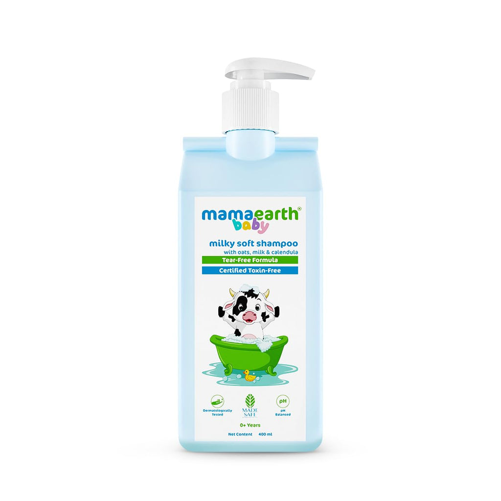 Mamaearth Milky Soft Shampoo For Babies - 400 ml | Infused with Oats, Milk and Calendula | Gently Cleanses Hair, Balances Scalp pH & Makes Hair Soft & Smooth