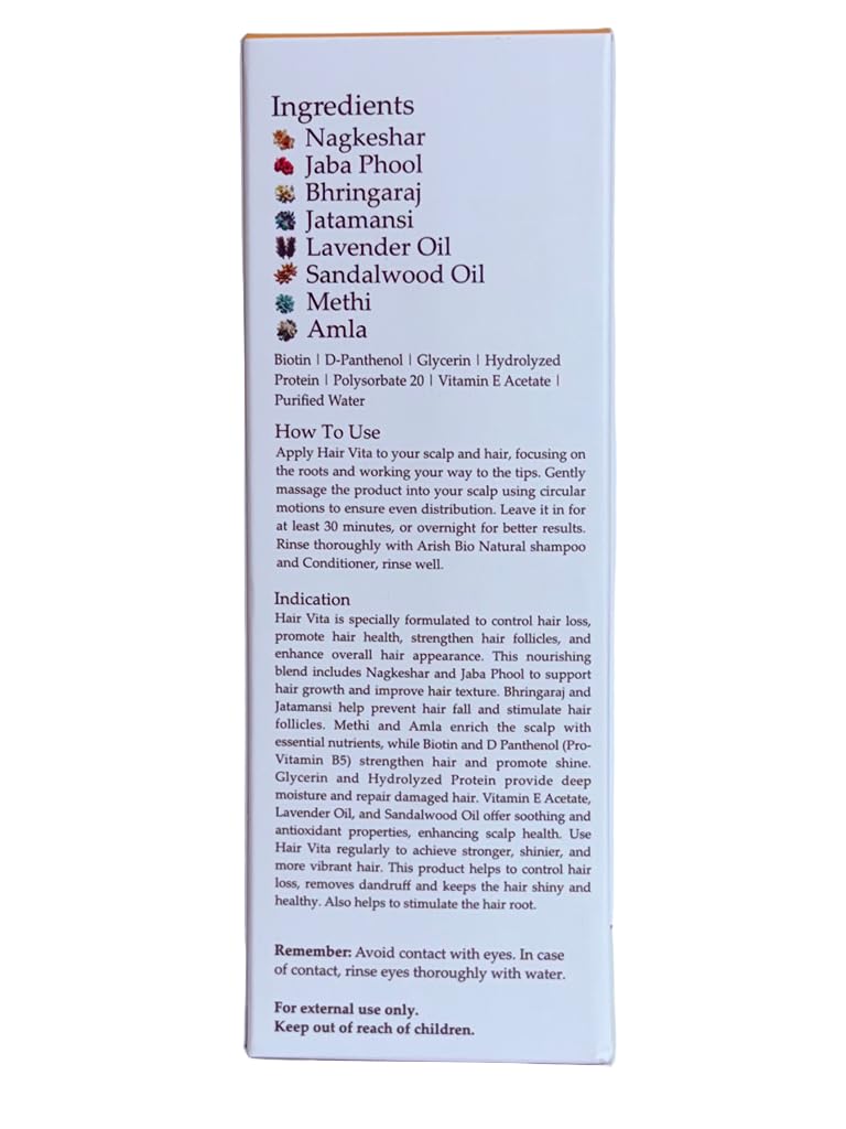 Arish Bio-natural Hair Vita – Nourishing Hair Growth Formula for Strong, Healthy Hair - 100 Ml