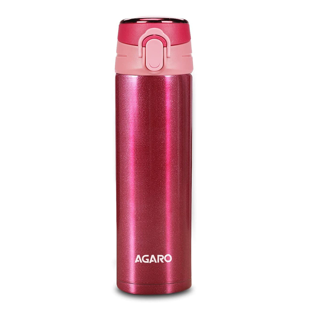 Agaro Galaxy Stainless Steel Vacuum Flask 500 ml | Dual Insulation with Copper Coating, Leak and Rust Proof, Hot and Cold upto 16hrs, (Cherry Red)