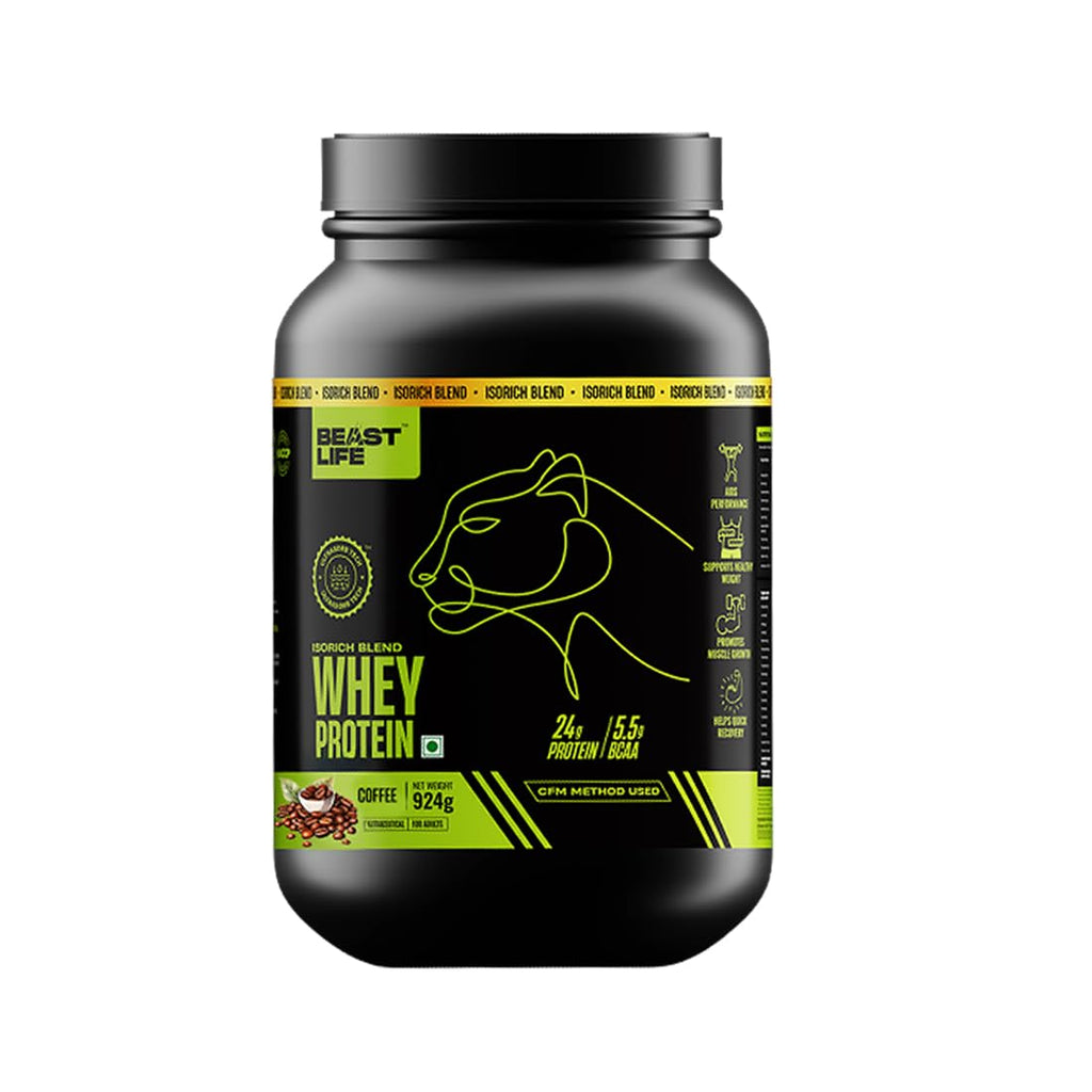 BeastLife Isorich Whey Protein Isolate Powder |2 Lbs | Coffee Flavor | Fast Muscle Growth & Recovery| No Artificial Sweeteners| Ultrasorb Tech For Fast Digestion|NABL Lab Certified | 24g Protein, 5.3g BCAA | No Bloating