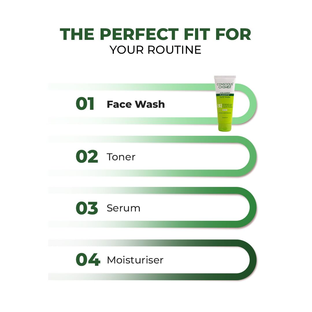Conscious ChemistÂ® 2% Salicylic Acid Face Wash | 100ml | Face Wash for Oily & Acne Prone Skin for Men & Women, Glycolic Acid & CICA Extract, For Glowing & Radiant Skin, Vegan & Cruelty Free - Flashfix