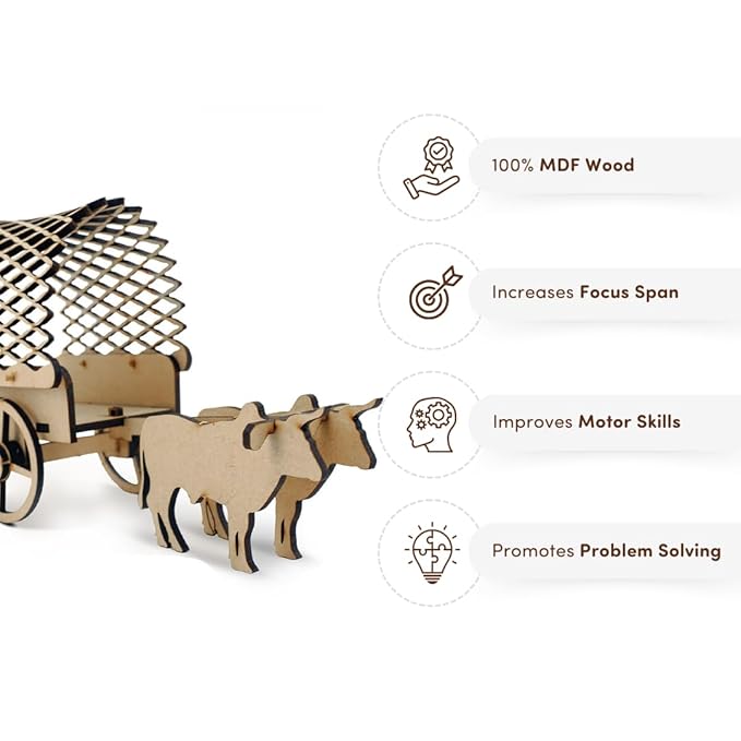Mittimate 3D Diy Bull Cart for Kids 10 Year+ Bullock Cart Model Building Kit Diy Model Construction Toy