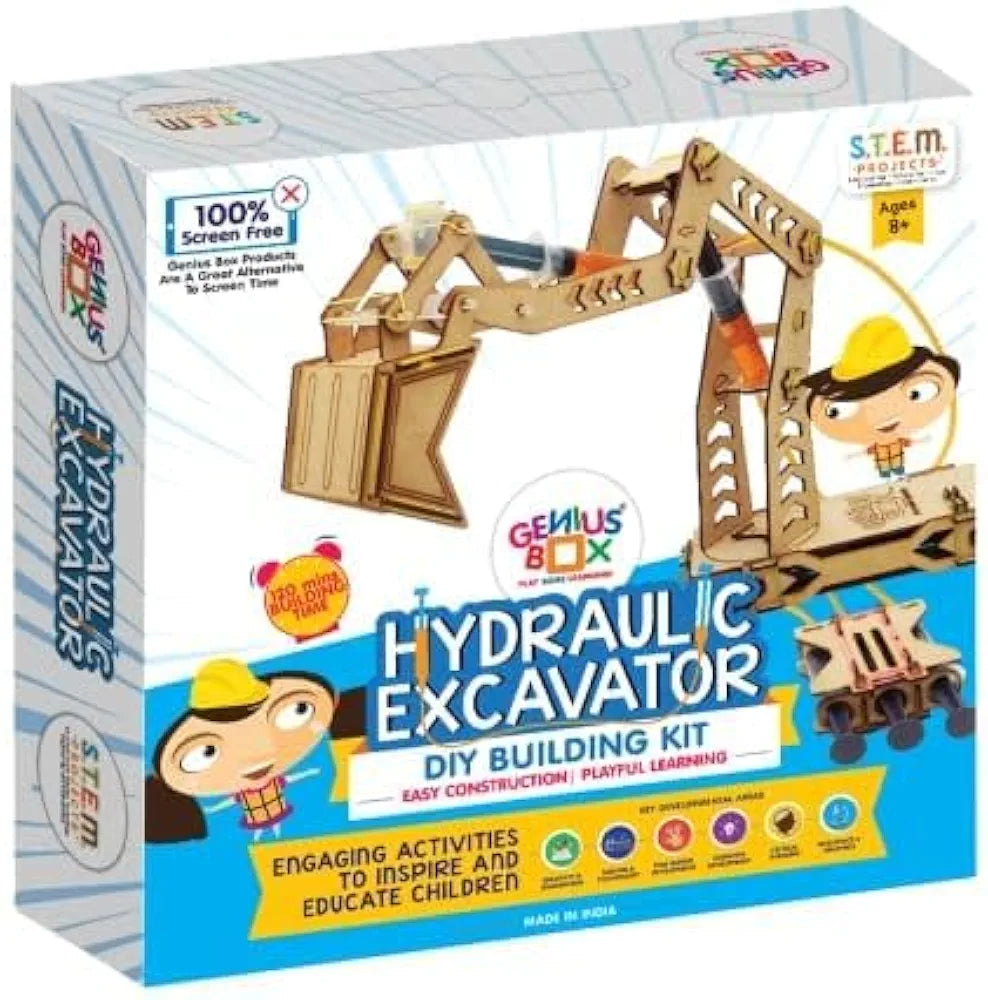 Genius Box Hydraulic Excavator DIY Science Kit for 8+ Year Age, STEM Toy, Learning Kit, Educational and Construction Kit