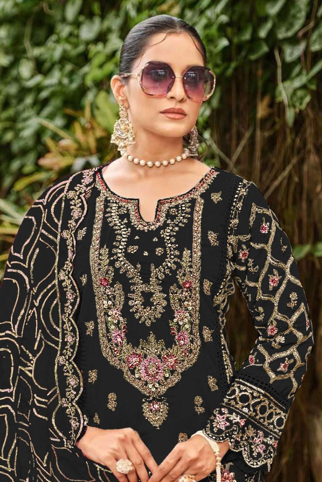 Anaita Black Faux Georgette Suit with Embroidery & Sequence Work