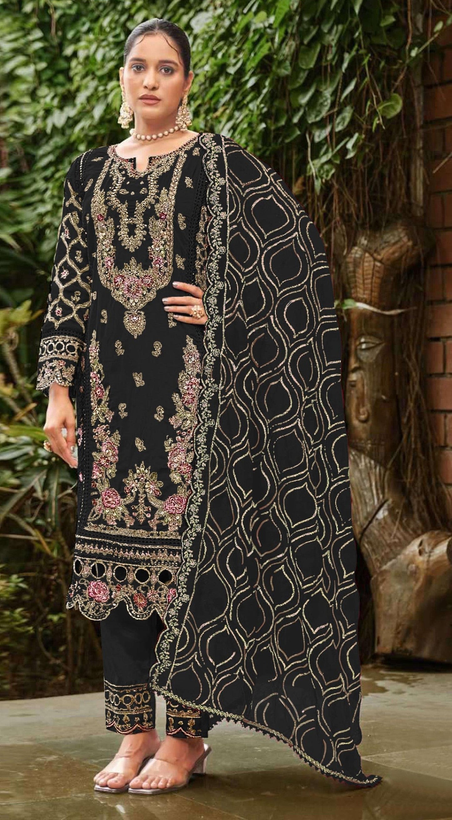 Anaita Black Faux Georgette Suit with Embroidery & Sequence Work