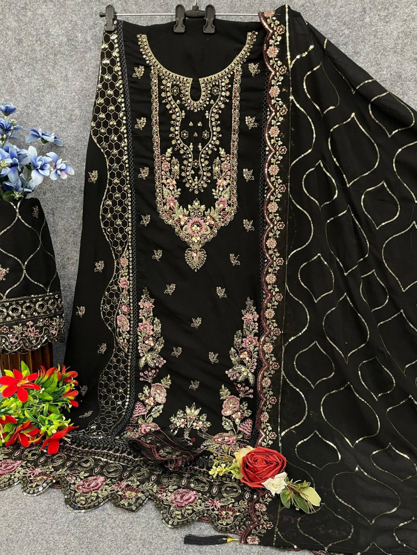 Anaita Black Faux Georgette Suit with Embroidery & Sequence Work