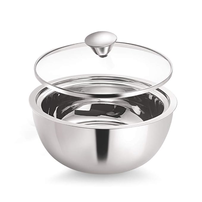 Borosil Stainless Steel Solid Curry Server Bowl | 500 Ml | 1 Piece | Silver