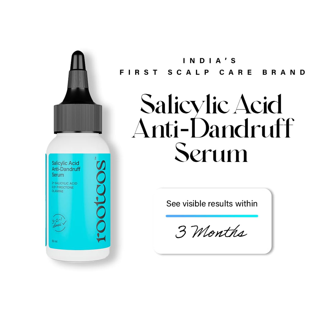Rootcos Salicylic Acid Anti-Dandruff Serum with Piroctone Olamine | Scalp Serum for Exfoliation, Dandruff, Flaky, Itchy scalp | Post Wash Treatment | For Men & Women | 50 ml