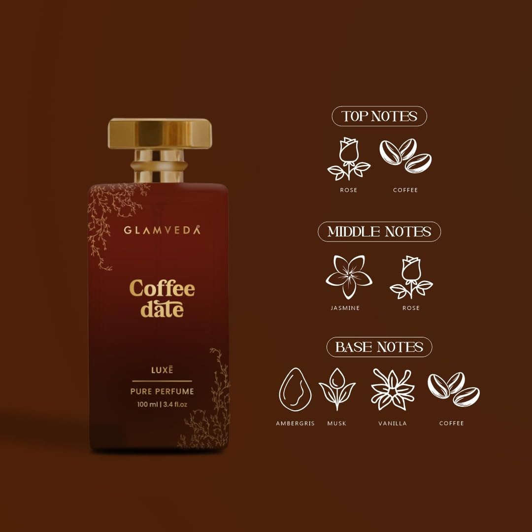 Glamveda Luxury Coffee Date Long Lasting 100ml | Perfume for Woman | Gifts for Woman | with Rose, Coffee, Musk, Vanilla | Floral & Fruity Premium Fragrance for Women