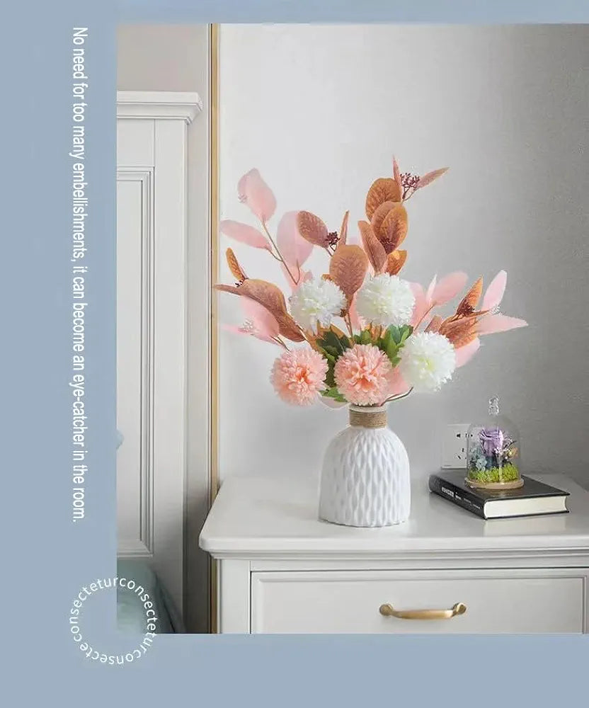 Ceramic Vase and Hand Made Artificial Flowers Bouquet Vase3 Pink