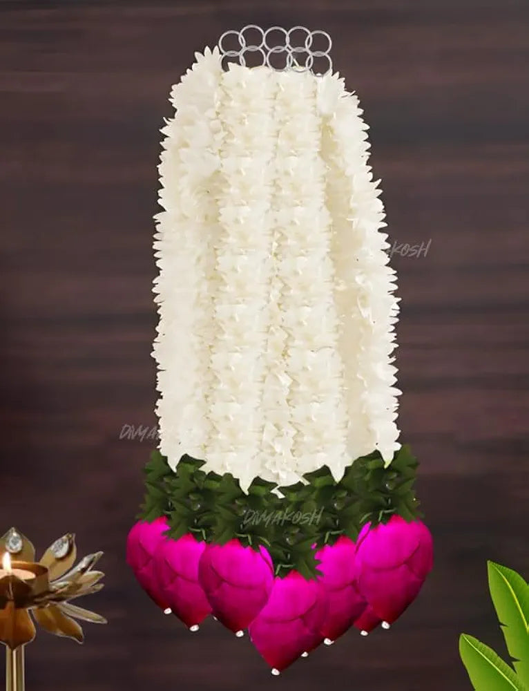 Garlands for Home Decoration Lotus Hangings Offwhite Fabric & Solawood Lotus Buds Jamsine Lotus - 6
