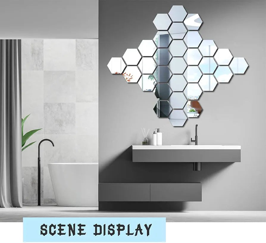 Bikri Kendra 28 Hexagon Silver with 20 Butterfly Stickers for Wall Mirror Stickers 3D Acrylic Stickers