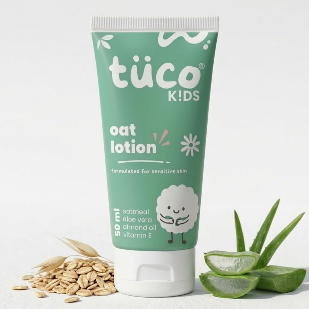 TucoÂ® Oat Body Lotion for Kids | 48Hrs Moisturization | 3-15 Yrs | Enriched with Vitamin E, Aloe Vera, Almond | Lightweight, Non-Greasy | All Skin Type | Dermat Tested | SLS & Paraben free | 50ml