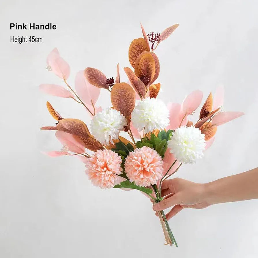 Ceramic Vase and Hand Made Artificial Flowers Bouquet Vase3 Pink