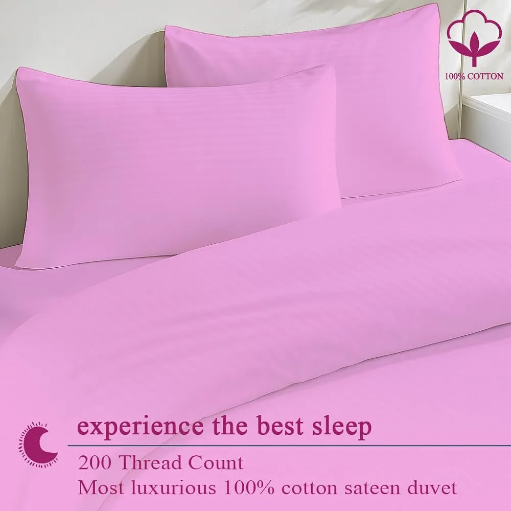 Trance Home Linen Zippered 100% Cotton 200 TC Satin Stripe Queen Duvet Cover Quilt Cover with 2 Pillow Covers Light Pink