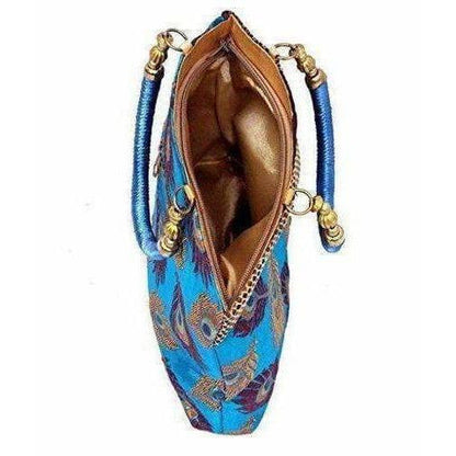 Peacock Print Hand Embroidered Mini Women Handbag - Best For Wedding, Party, Return Gift (Blue)