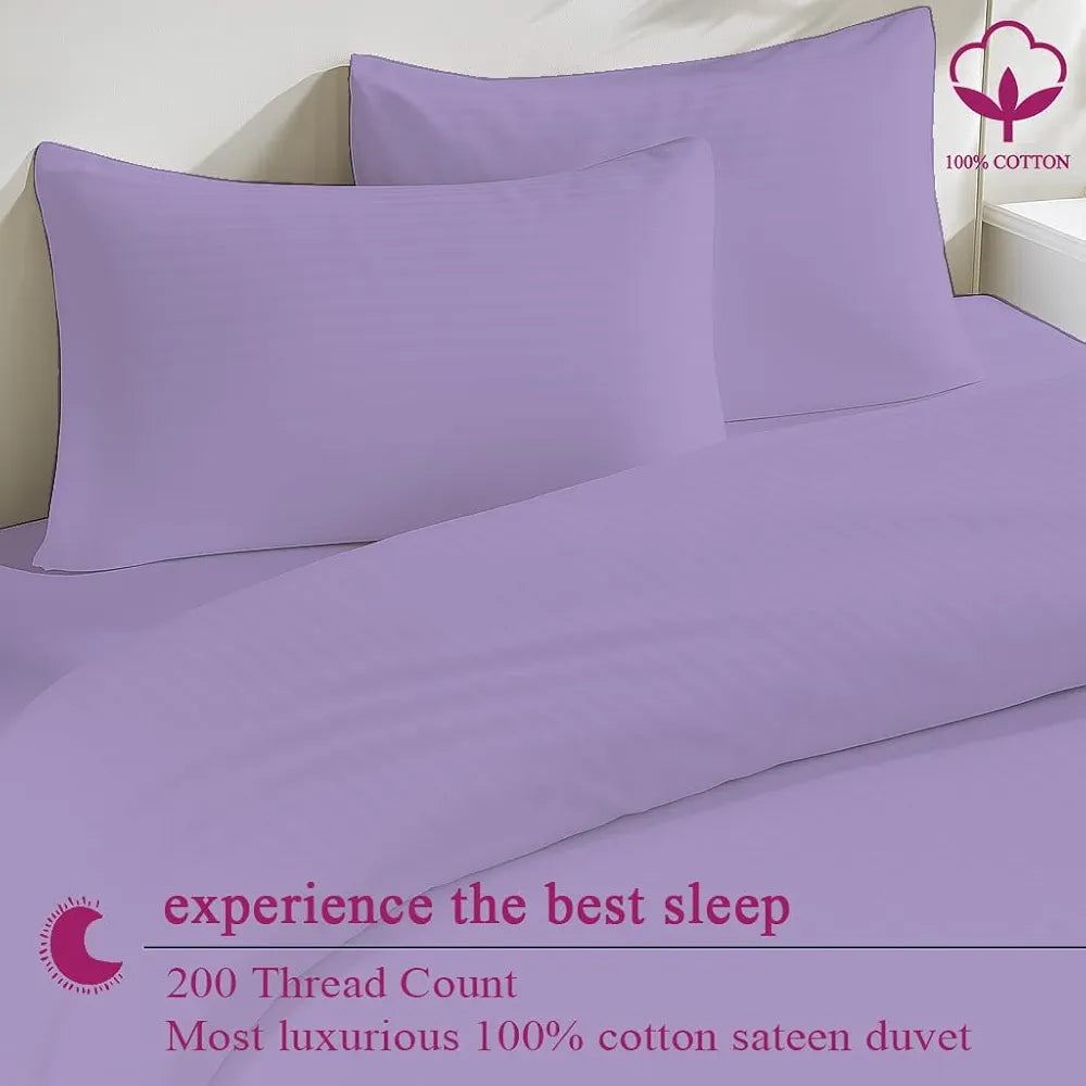 Trance Home Linen Zippered 100% Cotton 200 TC Satin Stripe Queen Duvet Cover Quilt Cover with 2 Pillow Covers Colour Lilac Purple