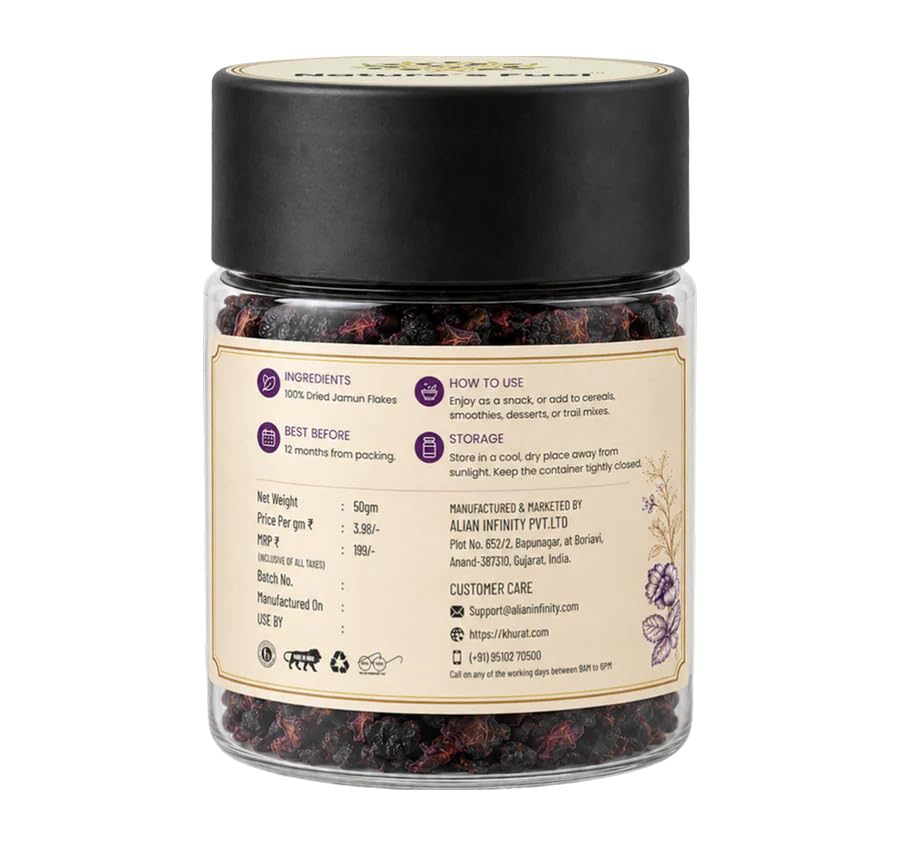 Nature's Fuel Dry Jamun Flakes 50g | 100% Natural Dry Black Plum (Jamun) Fruit Snack | No Added Sugar, No Preservatives