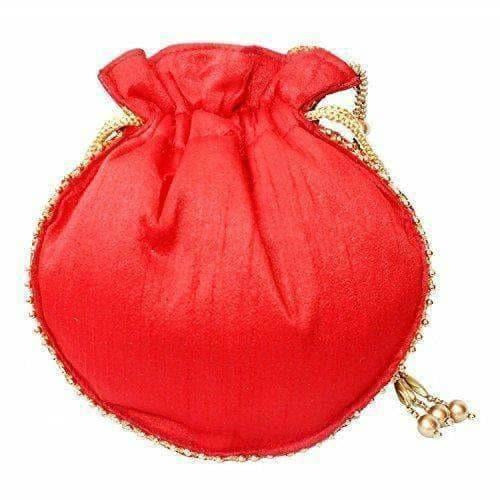 Ethnic Clutch Silk Potli Batwa Pouch Bag with Metal Bead work Gift