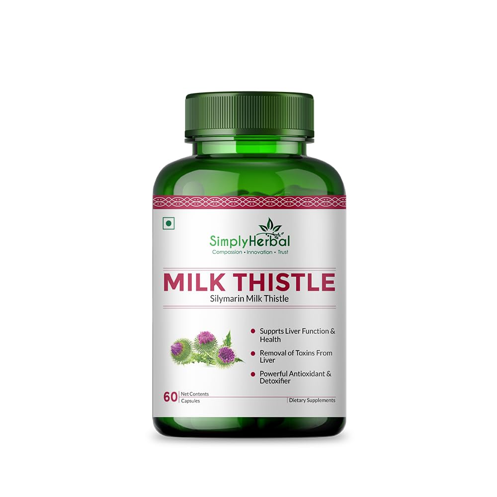 Simply Herbal Milk Thistle Extract 800mg with Silymarin â€“ 60 Vegetarian Capsules | Liver Support Formula | Herbal Supplement for Wellness