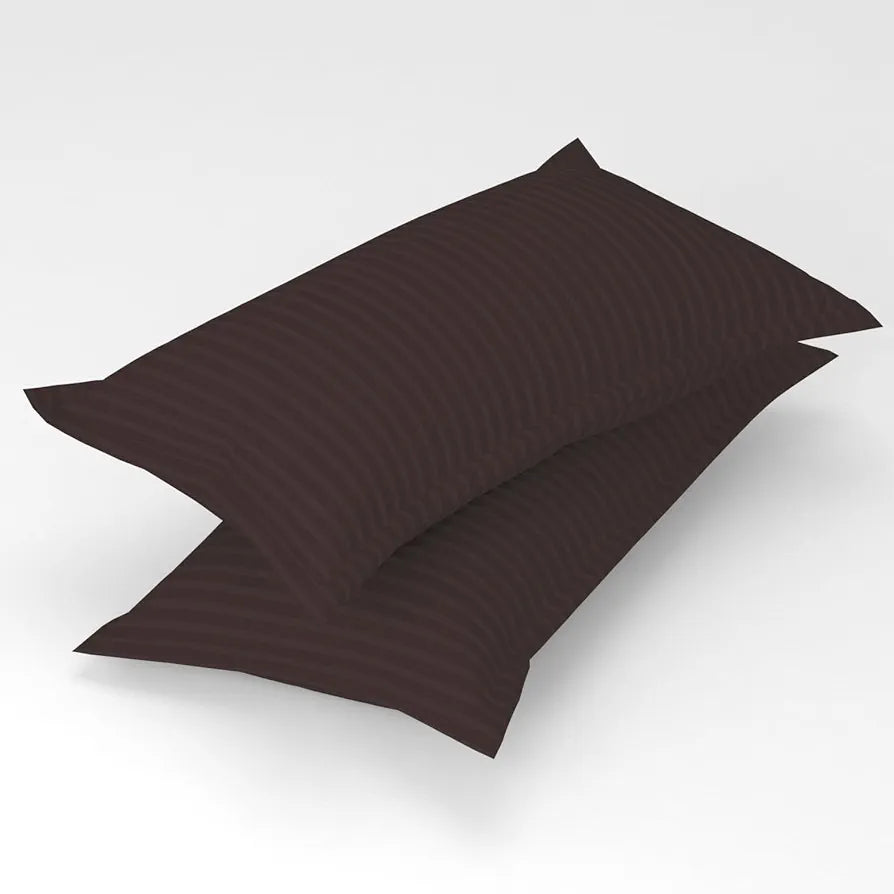 Homefab India 160 TC Stripe Cotton Feel Glace Cotton Elastic Fitted King Size Double Bed Bedsheet with 2 Pillow Covers Fits Upto 6 inches Mattress Brown