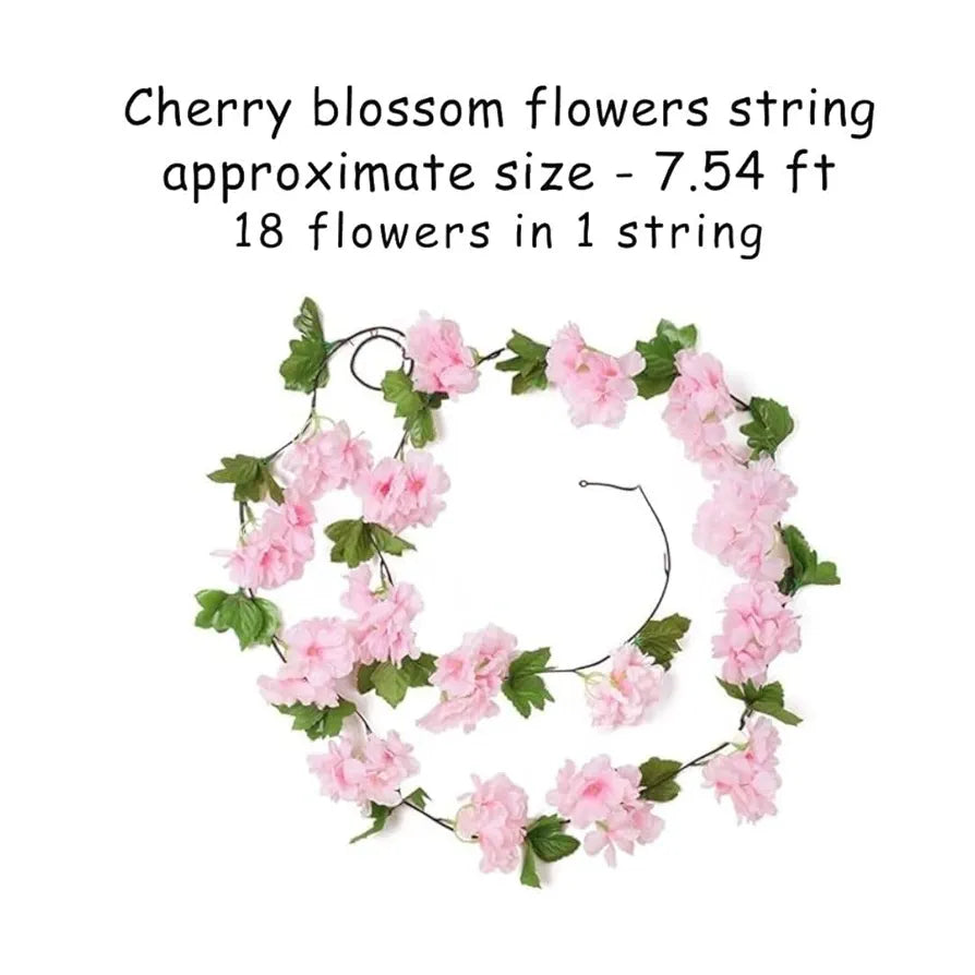 Artificial Cherry Blossom Rattan Flowers Vine Sky Blue