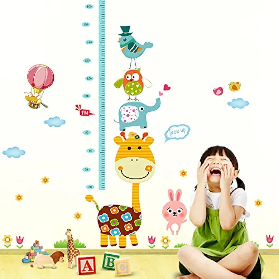 Decals Design Height Chart Giraffe with Friends and Patterns Wall Sticker ,Multicolour