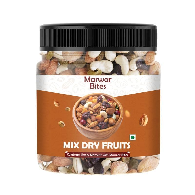 MarwarBites Mix Dry Fruit 500GM | Healthy Mixed Nuts and Seed with Almonds, Cashews, Dates, Pumpkin Seeds, Candied Amla | Reusable Jar