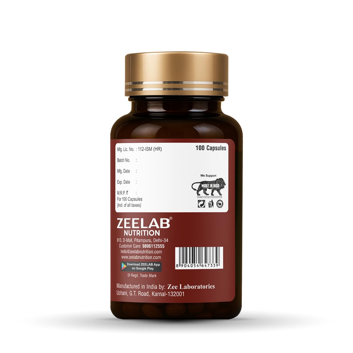 Zeelab Ashwagandha 100 Capsules | Pure Herbs, Immunity and Stamina Booster Capsules | Support Strength & Energy | Stress Relief Supplements For Men & Women