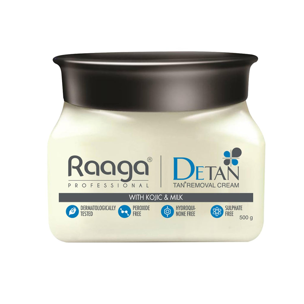 Raaga Professional DeTan Tan Removal Cream | Kojic & Milk | Reduces Tan, Dark Spots & Dullness | Dermatologically Tested, Peroxide & Sulphate Free | 500 gm