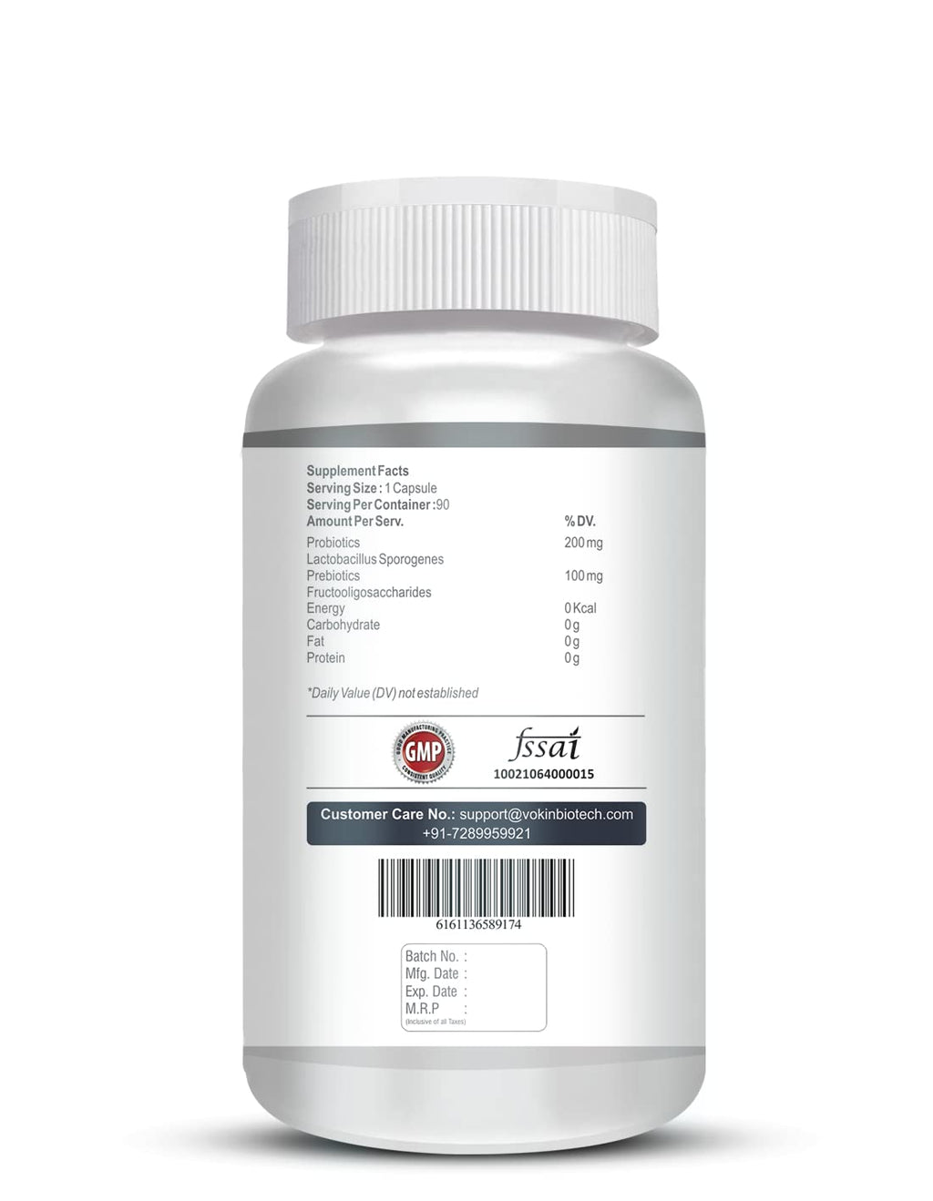 Vokin Biotech Prebiotics + Probiotics 20 Billion Cfu Supplement with Delayed-Release Capsules for Temperature Stable, Digestion and Immune Health (90 capsules)