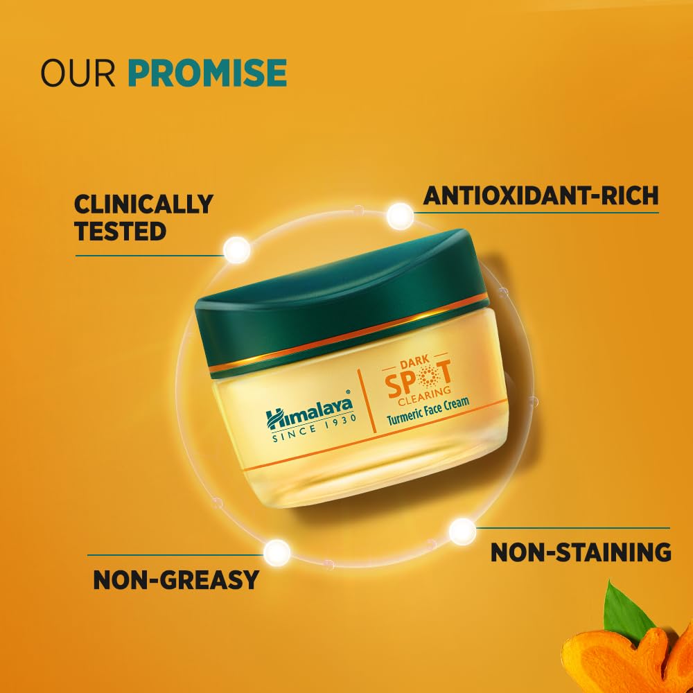Himalaya Dark Spot Clearing Turmeric Face Cream | Organically sourced Turmeric | Reduce dark spots in 7 days | 2% Glycolic Acid & 2% Niacinamide | 50g